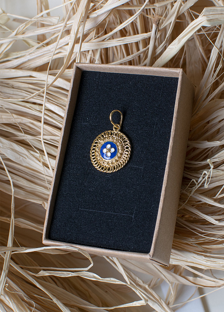 Necklace CARAMUJOS, açafate, gold plated silver 1.7g, blue enamel